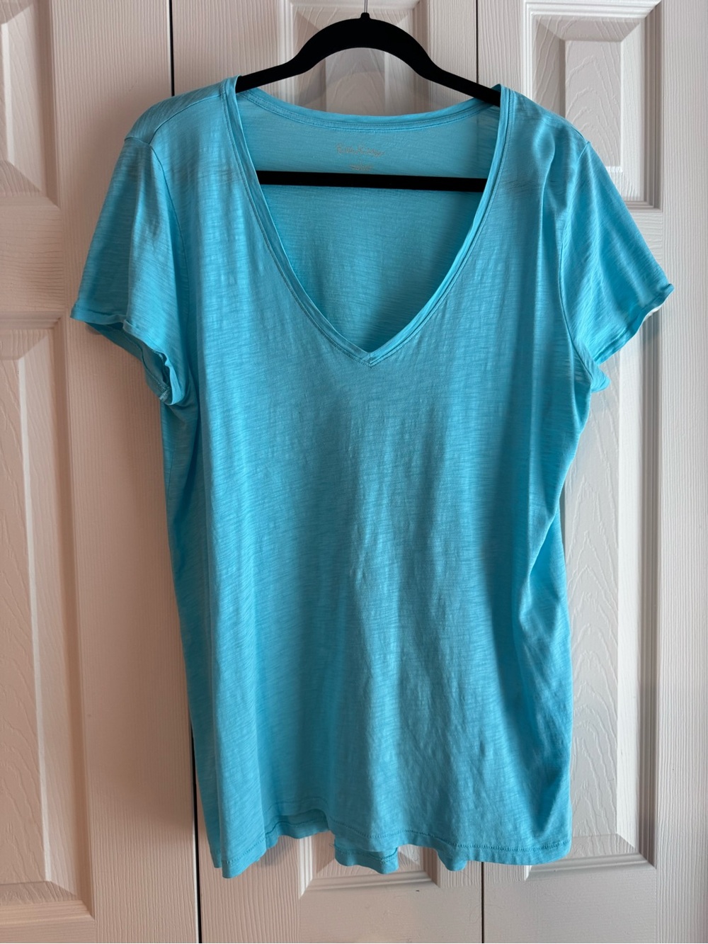 LILLY PULITZER Etta V-Neck Top, Turquoise, Teal, Size Large, EUC - Picture 2 of 6